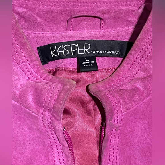 KASPER Genuine Leather Pink Vintage Jacket women size L - Picture 7 of 9